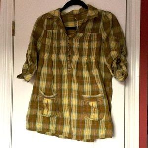 Free people plaid top shirt s 4 small stripe